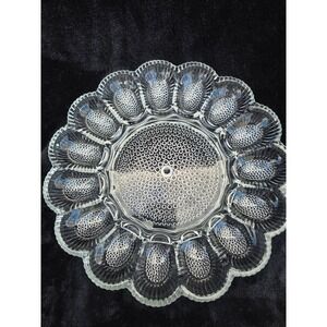 Mid-Century Clear Hobnail Glass Serving Plate Deviled Egg & Relish Round 11″